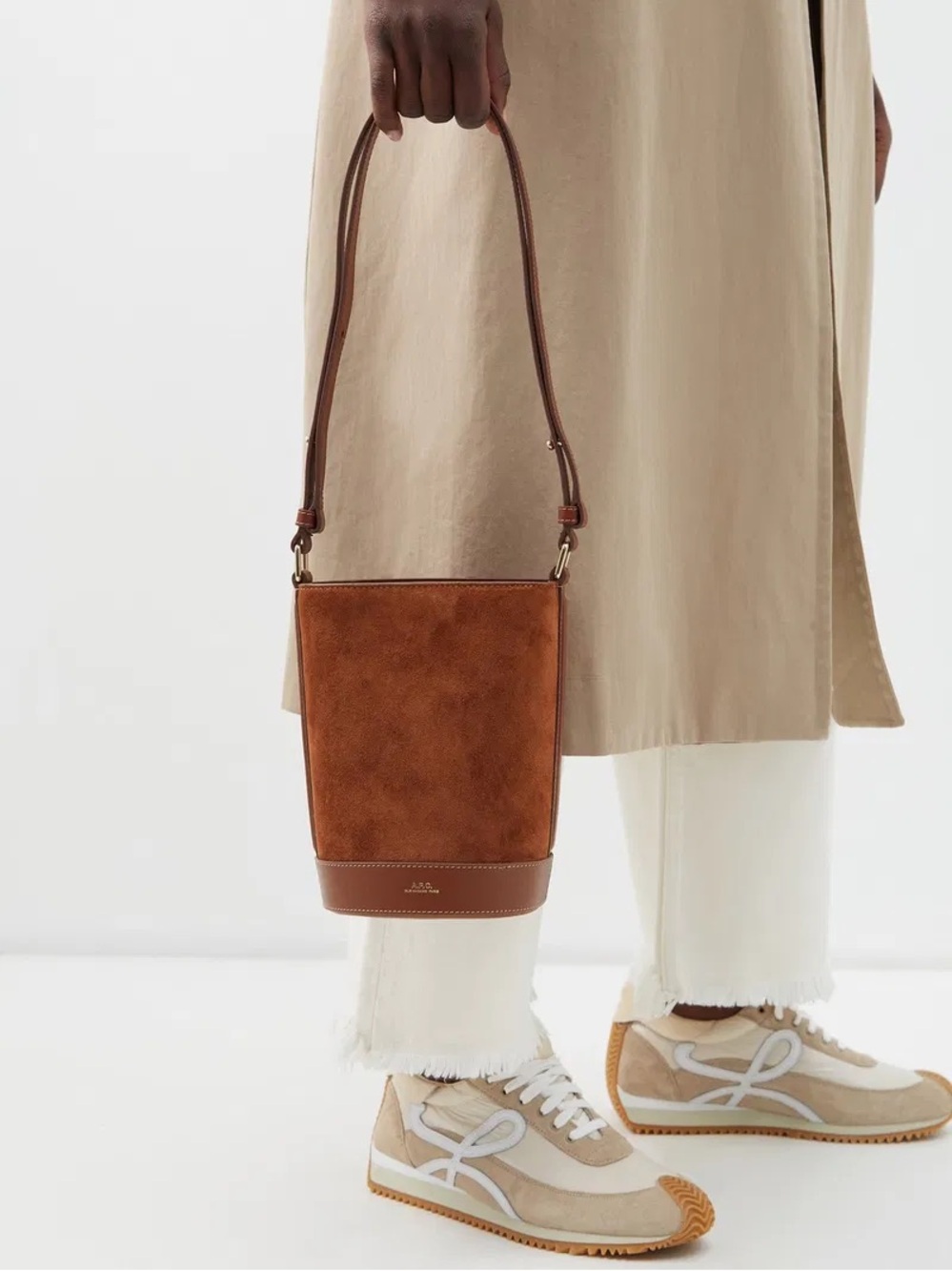 A.P.C. Ambre Suede and Leather Bucket Bag in Brown
